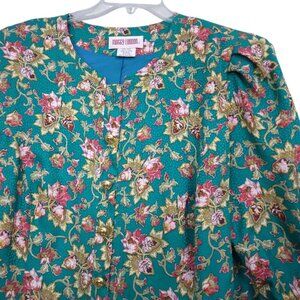 Maggy London | Vintage 100% Silk Floral Lightweight Jacket Blouse | Size 22